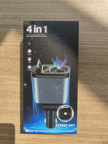 Chargeur de Voiture Rétractable 4-en-1 avec Éclairage Étoilé – 120W