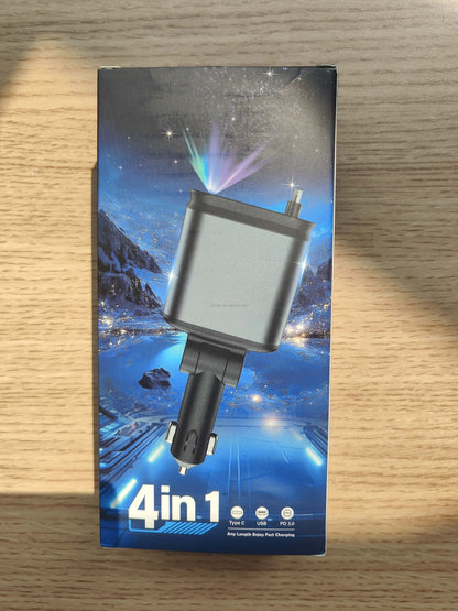 Chargeur de Voiture Rétractable 4-en-1 avec Éclairage Étoilé – 120W