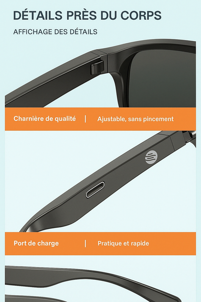 SmartVision™ – Lunettes Connectées Élégantes avec Audio Bluetooth et Filtre UV